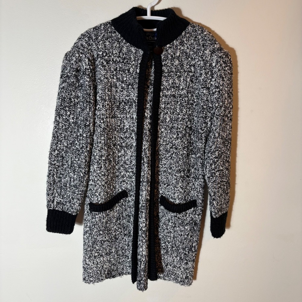 Vintage Monte par Le Chois Black White Marled Sweater Coat Shoulder Pads‎ Size M